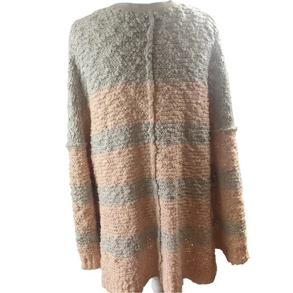Free People Cotton Pullover Sweater  Women M  Pale Pink and Gray Stripes  Knubby - Picture 8 of 10